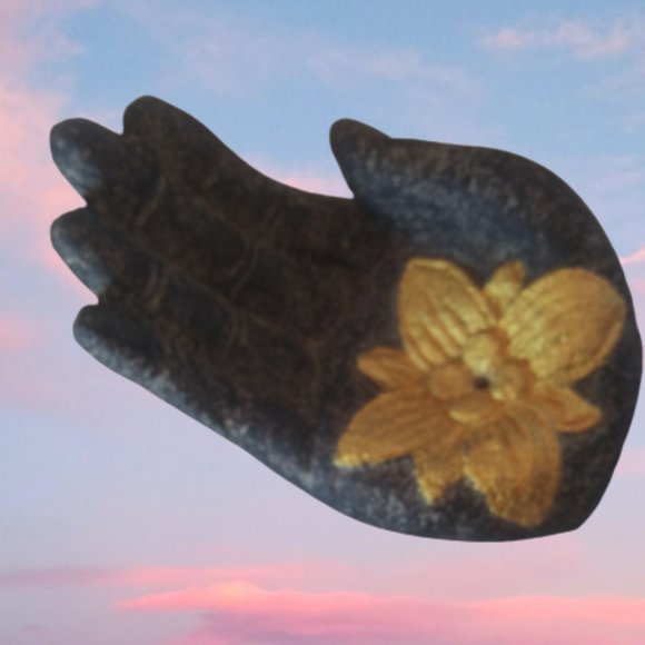 Volcanic Stone Incense Holder  Black Hand lotus flower - Picture 1 of 16